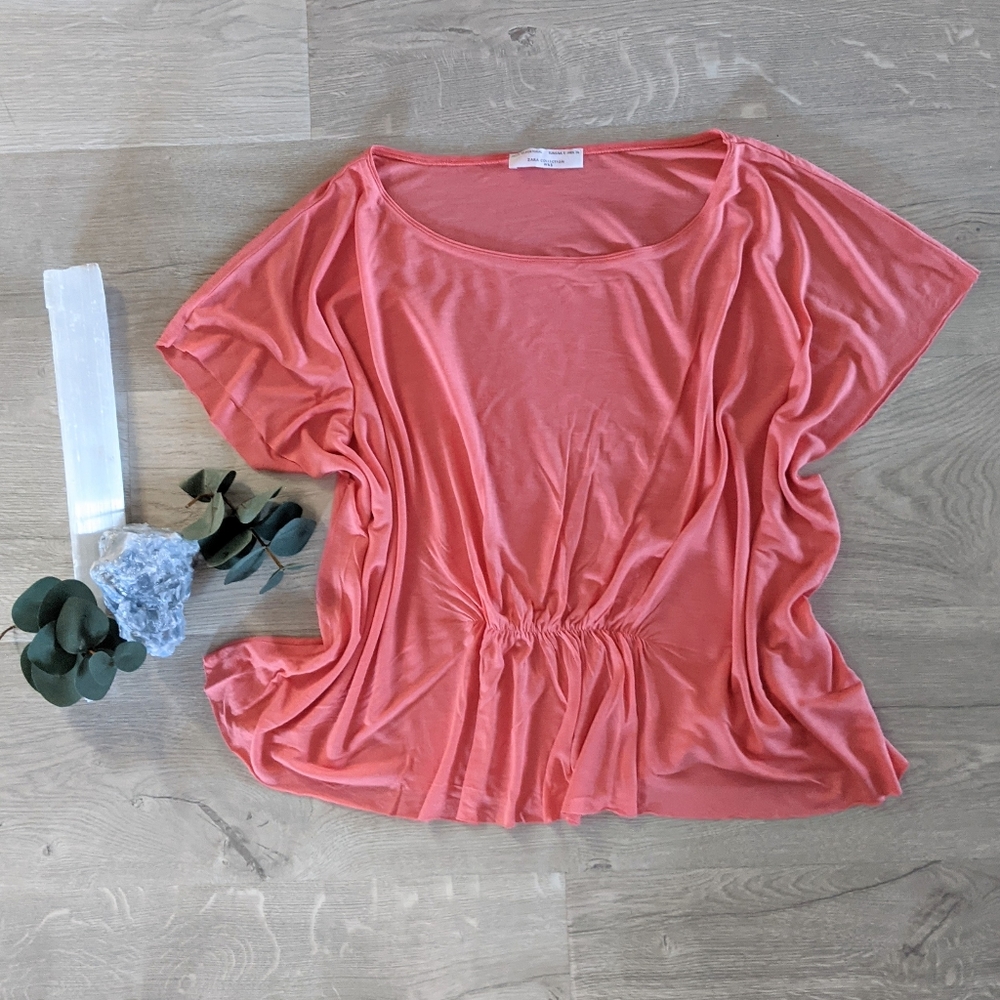 Zara W&B Collection Peach Coral Flutter Top - Picture 1 of 4